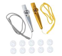 SWOOMEY Metal Kazoo Set with Lanyard 2pcs Professional Small Kazoo Instruments in Gold Silver 10 Replacement Membranes Performance for Beginners and Music Accompaniment