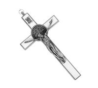 SWOOMEY Metal Wall Crucifix Religious Wall Cross, Grey and White Rustic Hanging Decor for Office, Living Room and Church
