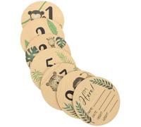 SWOOMEY Newborn Announcement Board Lightweight and Safe to Touch Baby Monthly Cards Set 7pcs Wooden with Cartoon Animals Double-Sided Design for Baby Showers and Gender Reveals