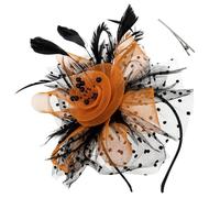 SWOOMEY Orange Wedding Hat Party Headdress with Lightweight Design and Delicate Gauze Material, Multi-function Portable Head Dress for Wedding and Photograph Prop, Chic Black Halloween
