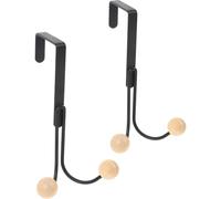 SWOOMEY Over The Door Hooks Black Metal and Wood Material 2pcs with Double-Headed Design Space Saving Without Deformation, Stylish and Simple Coat and Towel Hangers for Bedroom Or