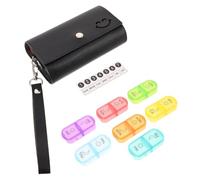 SWOOMEY Pill Organiser for Purse Medicine Storage Pu Leather Wrist Strap Black for Women, Travel and Work