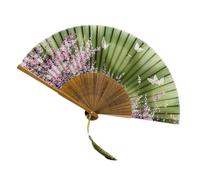 SWOOMEY Portable Handheld Folding Fan Green Satin Silk Classic Style Beautiful Design for Daily Use and Stage Performance, Lightweight Collapsible Fan for Summer Outdoors