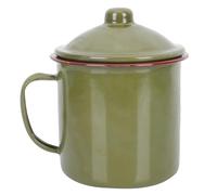 SWOOMEY Vintage Enamel Tea Cup 10Cm Military Green Coffee Mug with Lid Sturdy Drinking Cup Suitable for Travel, Camping, and Home Use