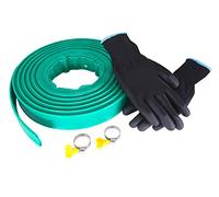 Swoote 20m x 25mm Diameter Layflat PVC Discharge Hose Pipe Green with 2 Clips and Nitrile Gardening Gloves - Compatible with Submersible Water Pump for Draining Pond, Hot Tub, Swimming Pool or Sump