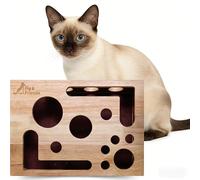 SWOrange Wooden Fun Maze Toy Cat Nail File Enrichment Box with Sandpaper Pads, Interactive Puzzle Game for Indoor Cats Mental Stimulation