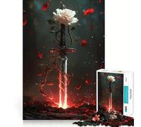 Sword And White Rose Jigsaw Puzzles for Teenagers 1000 Brain Workout Toy Simple Fun Image Assembly Cherished Gift (38x52cm)