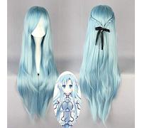 Sword Art Online 2 Sao Asuna Yuki Yuuki Long Water Blue Heat Resistant Hair Cosplay Costume Wigs + Black Ribbon