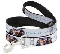 Sword Art Online Pet Leash, Dog Leash, Sword Art Online Asuna and Kirito Action Pose and Logo White, 4 Feet Long 1.0 Inch Wide