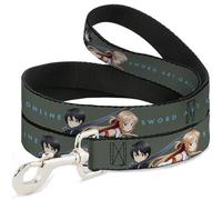 Sword Art Online Pet Leash, Dog Leash, Sword Art Online Kirito and Asuna Pose and Title Logo Gray, 6 Feet Long 1.0 Inch Wide