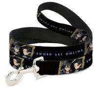 Sword Art Online Pet Leash, Dog Leash, Sword Art Online Kirito Reflection Poses and Title Logo Black, 6 Feet Long 1.0 Inch Wide