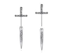 Sword Celtic Dangle Drop Earrings Sterling Silver Cross Earrings Goth Punk Irish Jewelry Gifts for Women Men