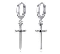 Sword Celtic Hoop Earrings Sterling Silver Cross Dangle Drop Goth Punk Viking Jewelry Gifts for Women Men