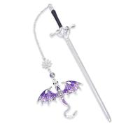 Sword Dragon Bookmark Metal Sword Bookmark with Crystal Pendant, Vintage Style, Pendant Anniversary Gift, Purple, Bookmark, Birthday, Teacher (20.5 x 6 x 7.2 cm)