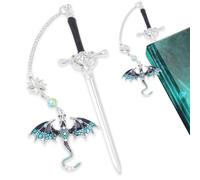 Sword Dragon Bookmarks,Sword Bookmark with Pendant, Vintage Style, Metal Pendant, Blue, Bookmark, Reading Gifts, Birthday, Teacher (20.5 * 6 * 7.2CM)
