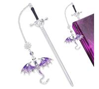 Sword Dragon Bookmarks,Sword Bookmark with Pendant, Vintage Style, Metal Pendant,Bookmark, Reading Gifts, Birthday, Teacher (20.5 * 6 * 7.2CM) (Purple;)