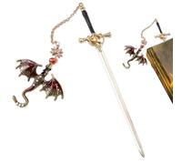 Sword Dragon Bookmarks,Sword Bookmark with Pendant, Vintage Style, Metal Pendant,Bookmark, Reading Gifts, Birthday, Teacher (20.5 * 6 * 7.2CM) (red)