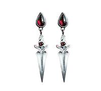 Sword Drop Earrings for Women Silver Dagger Cross Earring Ruby Stud Tassel Pendant Earring Punk Gothic Knife Spike Earrings Vintage Prom Jewelry Gift, Metal, crystal