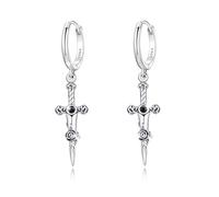 Sword Earrings 925 Sterling Silver Sword Hoops with Rose Bloom Dangling Cool Dagger Drop Punk Jewelry for Women Men