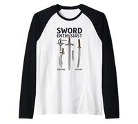 Sword Enthusiast Types Chart Rapier Claymore Katana Scimitar Raglan Baseball Tee