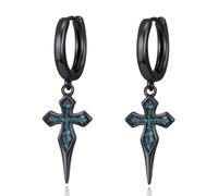 Sword/Feather/Spike/Cross Dangle Drop Earrings for Men Women 925 Sterling Silver Black Punk Hoop Earring Gothic Jewellery