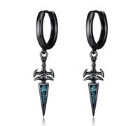 Sword/Feather/Spike/Cross Dangle Drop Earrings for Men Women 925 Sterling Silver Black Punk Hoop Earring Gothic Jewellery