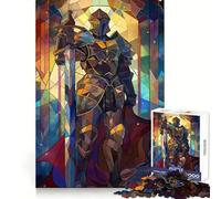 Sword Paladin Stained Glas Jigsaw Puzzles 1000 Pieces for Adults Think Smart Toy Indoor Play Accurate Cut Lovely Gift (38x26cm)