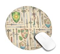 Sword Small Mouse Pad, Fantasy Adventure Shield Sun Summer Green Round Rubber Washable Mini Travel Desk Mousepad Decor for Home Office Work Gaming Desk Round 8x8 Inch