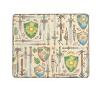 Sword Small Mouse Pad, Fantasy Adventure Shield Sun Summer Green Square Rubber Non Slip Aesthetic Desk Mousepads Idea for Home Office Desk Laptop Gamers Gift Square 8x10 Inch