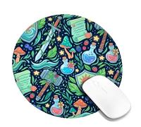 Sword Small Mouse Pad, Fantasy Fanciful Potion Shield Adventure Green Round Rubber Smooth Portable Travel Mousepad Desk Decor for Office Home Dorm Laptop Round 8x8 Inch