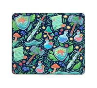 Sword Small Mouse Pad, Fantasy Fanciful Potion Shield Adventure Green Square Rubber Smooth Mini Travel Desk Mousepad Desk Accessories for Gaming Computer Laptop Square 8x10 Inch