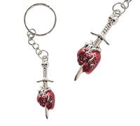 Sword Through Heart Keyring Gothic Pagan Keychain Skull Skeleton Gift Xmas Red
