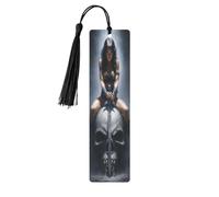 Sword Woman Sitting On Evil Skull Dark Fantasy Wood Bookmarks with Tassels Wood Sign for Crafts Book Marker Tags for Readers Book Lovers