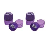 Swordfish ‘Double-Hole Click’ Metal Core Pencil Sharpener with Mess-Free Canister [Pack of 2] 40378 Purple