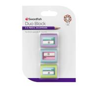 Swordfish ‘Duo Block’ Pencil Sharpener [Pack of 3] Assorted Colours [40386]