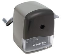 Swordfish High Capacity ‘Curve’ Multiple Size Desktop Manual Pencil Sharpener with Replaceable Helical Blade and Pencil Point Options [40103] 8-12mm, Black