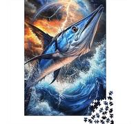 Swordfish Jumping Ocean 1000 Piece Jigsaw Puzzle Paper for Adults Dynamic Waves Relaxing Focus Decor 52x38cm/1000pcs
