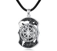 Swordgod Compass Necklace, S925 Sterling Silver Compass Evil Eye/Yin and Yangon Dog Tag Pendant with 22"+2" Chain, Graduation Gift, Christmas Gift, Birthday Gift for Her, Sterling Silver, No Gemstone
