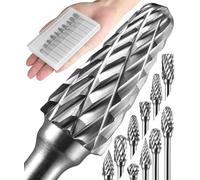 Sworker 10 Pcs Carbide Burr Set 1/8" Shank Compatible with Dremel Bits Rotary Tools Attachment Kit Rasp Drill File Accessories Metal Wood Stone Steel Grinding Carving Cutting Polishing Engraving