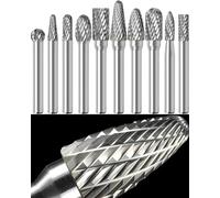Sworker Carbide Burr Set 1/4" Shank 10PCS w/Wood Base Die Grinder Bits Rotary Rasp File for Metal Welds Concrete Stone Wood Plastic Carving Cutting Cleaning Grinding Engraving Porting Polishing