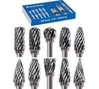 Sworker Carbide Burr Set Compatible with Dremel 1/8" Shank 10PCS Die Grinder Rotary Tool Rasp Bits Accessories Attachments Metal Wood Stone Plastic Carving Cutting Cleaning Grinding Engraving
