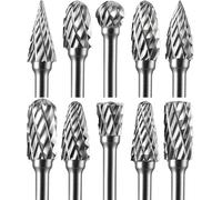 Sworker Tungsten Carbide Barrisets for Dremel 1/8" Shank 10 Pcs Wood Base Die Grinder Rotary Tool File Bit Accessories Attachment Metal Wood Stone Plastic Carving Cutting Grinding