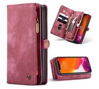 SWP Case for iPhone 12 Mini, Wallet Case w/Magnetic Detachable Cover [10 Card Slots] Clutch Wallet w/Wristlets Money Pocket Shockproof Case Compatible with iPhone 12 Mini 5.4 inch 2020(Red)