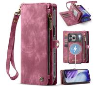 SWP Case for iPhone 17ProMax, Clutch Wallet Case with Magnetic Detachable Cover [8 Card Slots] Wallet with Wristlets Money Pocket for iPhone17ProMax (Red)