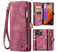SWP Case for iPhone15 Pro, Wallet Case w/Magnetic Detachable Cover [8 Card Slots] Clutch Wallet w/Wristlets Money Pocket for iPhone15 Pro (Red)