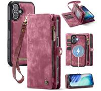 SWP Wallet Case for iPhone 17, Phone Case with Magnetic Detachable Cover [8 Card Slots] Clutch Wallet with Wristlets Money Pocket for iPhone 17 (Red)