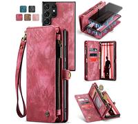 SWP Wallet Case for Samsung Galaxy S23 Ultra, Case w/Magnetic Detachable Cover [8 Card Slots] Clutch Wallet w/Wristlets Money Pocket Compatible with Samsung Galaxy S23 Ultra (Red)