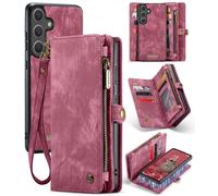 SWP Wallet Case for Samsung Galaxy S25, Case w/Magnetic Detachable Cover [8 Card Slots] Clutch Wallet w/Wristlets Money Pocket Compatible with Samsung Galaxy S25 (Red)