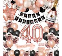 SWPEED 40th Birthday Decorations - Rose Gold & Black Set with Balloons, Banner, Garland, Confetti & More for Women's 40th Party