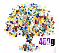 Swpeet 1 Pound Mosaic Tiles Mixed Color Mosaic Glass Pieces with Organizing Container, Genuine Mosaic Tiles Glass Pieces Mosaic Perfect for Home Decoration Crafts Supply (Panchromatic, Square)